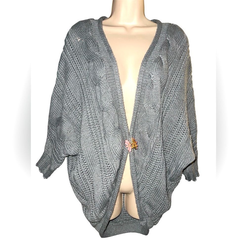 JJ❤️Basics Gray Large Bat Sleeves Sweater Knit Cardigan High-Low Open Front
